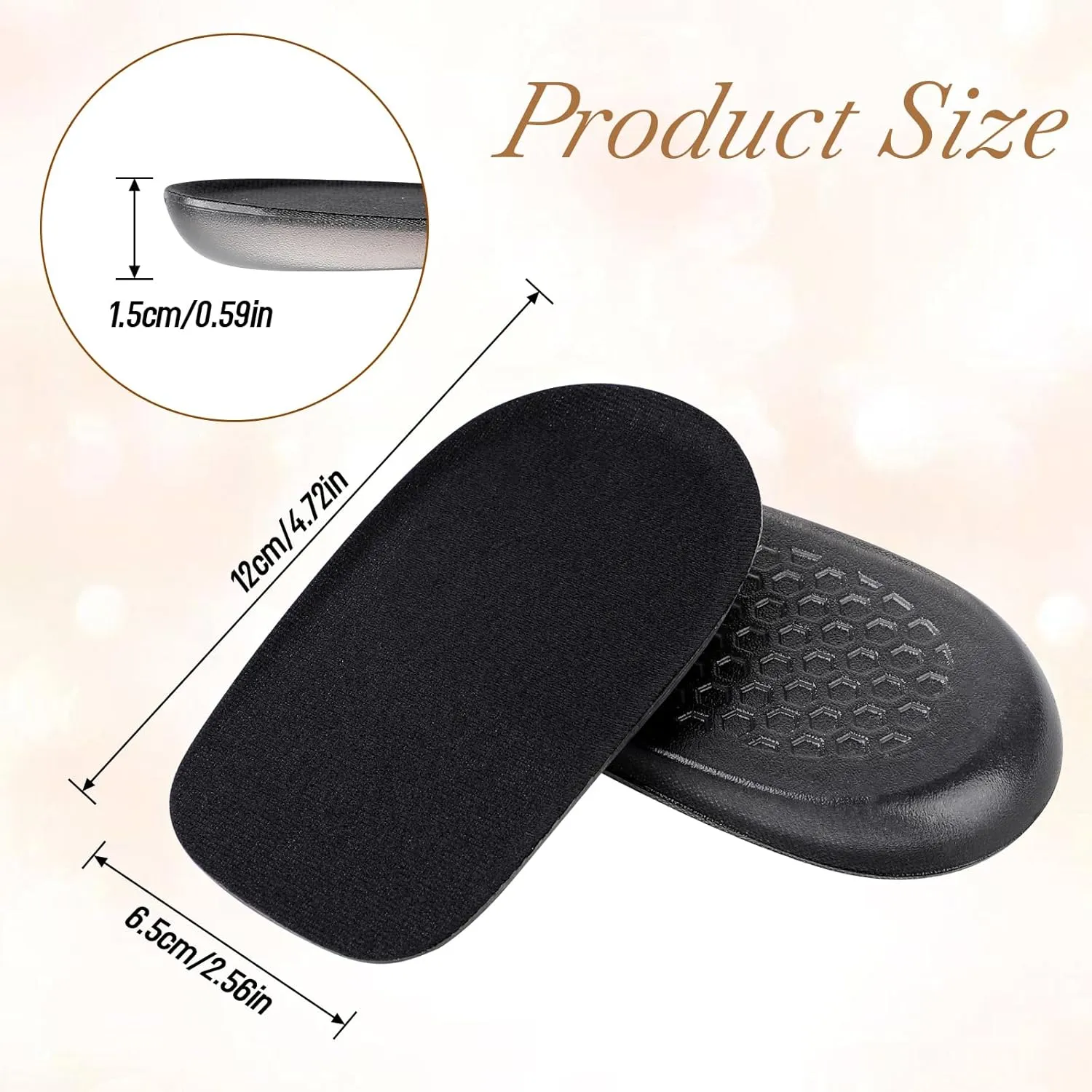 1/2 Inch Heel Lifts for Leg Length Discrepancy Gel Height Increasing Insoles Soft Shoe Lifts for Women Men Uneven Legs Comfort Half Foot Insoles for Heel Pain, Black