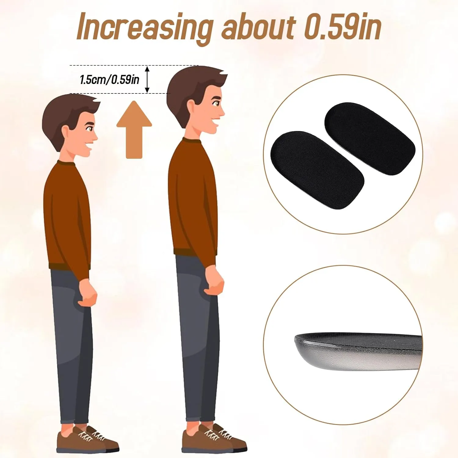 1/2 Inch Heel Lifts for Leg Length Discrepancy Gel Height Increasing Insoles Soft Shoe Lifts for Women Men Uneven Legs Comfort Half Foot Insoles for Heel Pain, Black