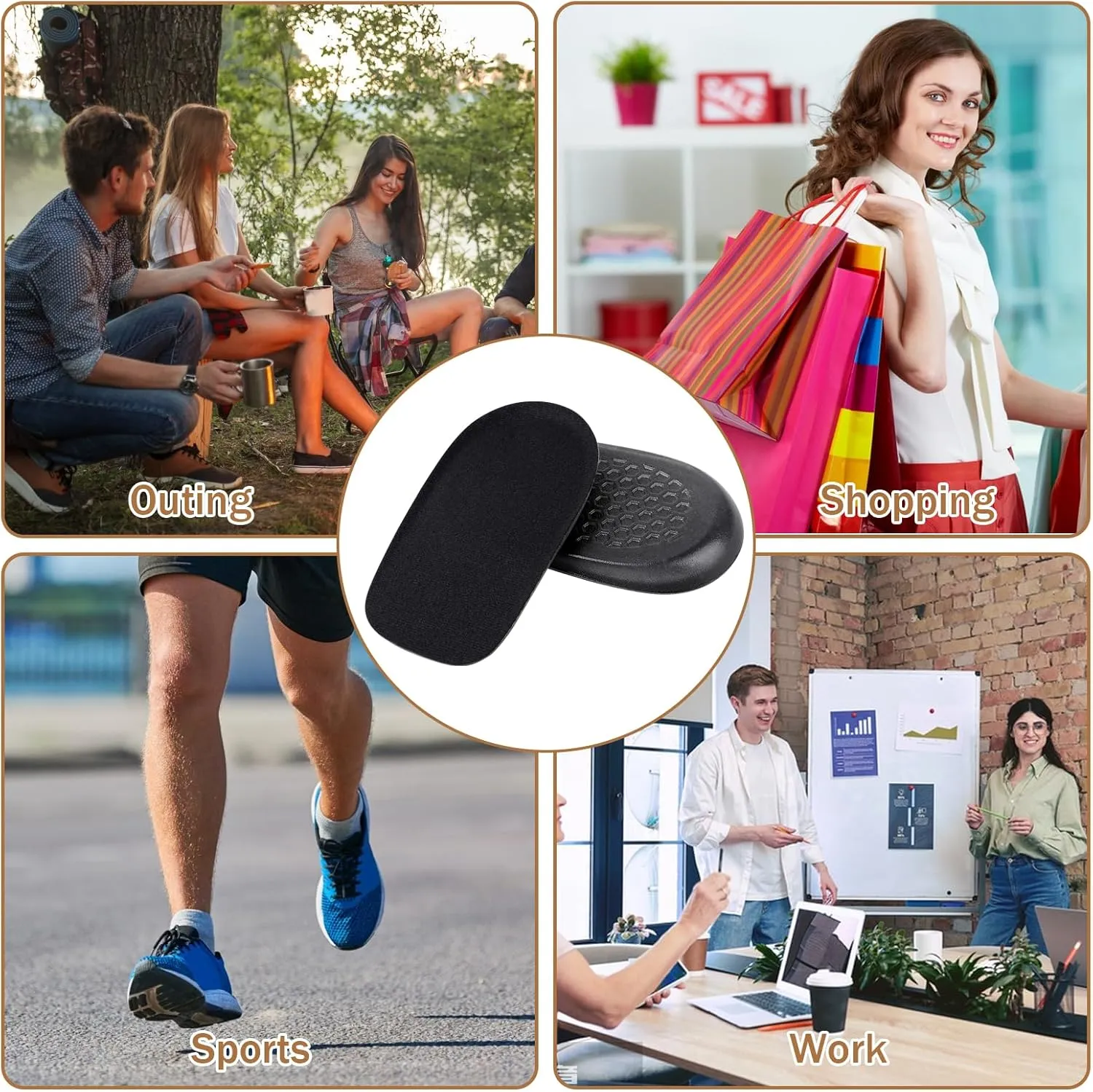 1/2 Inch Heel Lifts for Leg Length Discrepancy Gel Height Increasing Insoles Soft Shoe Lifts for Women Men Uneven Legs Comfort Half Foot Insoles for Heel Pain, Black
