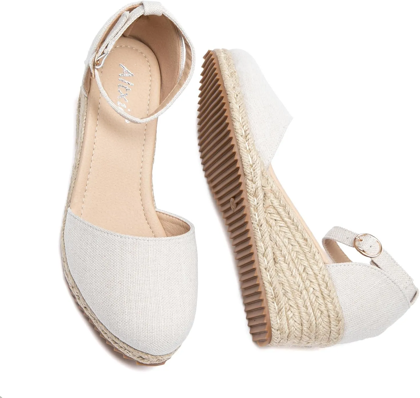 Altxic Women's Closed Toe Canvas Ankle Strap Espadrilles Wedge Sandals