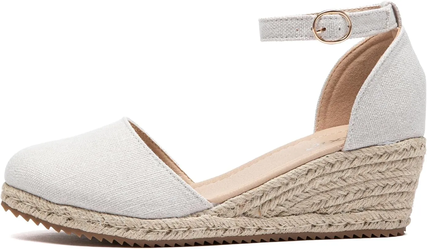 Altxic Women's Closed Toe Canvas Ankle Strap Espadrilles Wedge Sandals