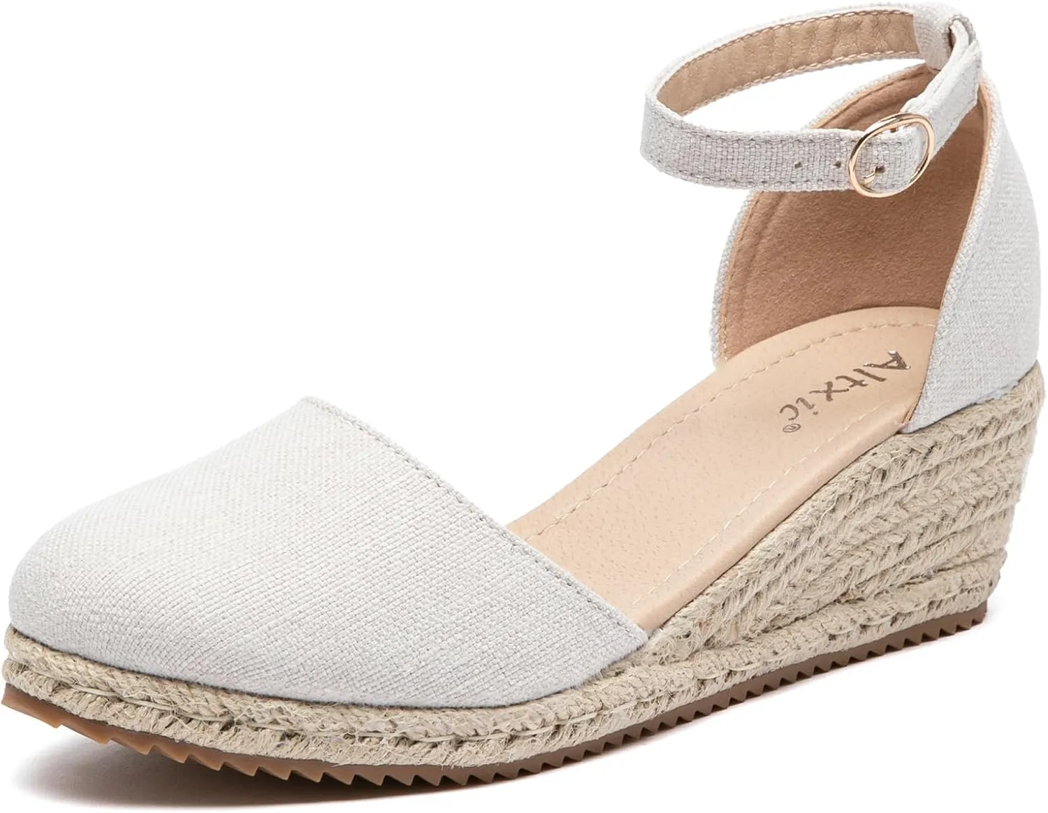 Altxic Women's Closed Toe Canvas Ankle Strap Espadrilles Wedge Sandals