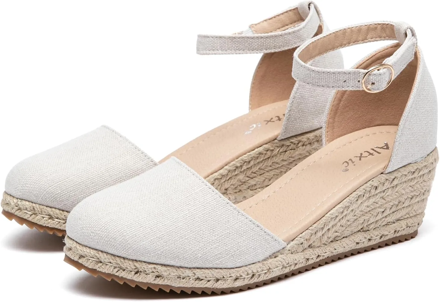 Altxic Women's Closed Toe Canvas Ankle Strap Espadrilles Wedge Sandals