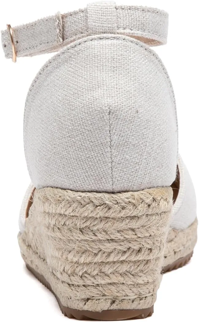 Altxic Women's Closed Toe Canvas Ankle Strap Espadrilles Wedge Sandals