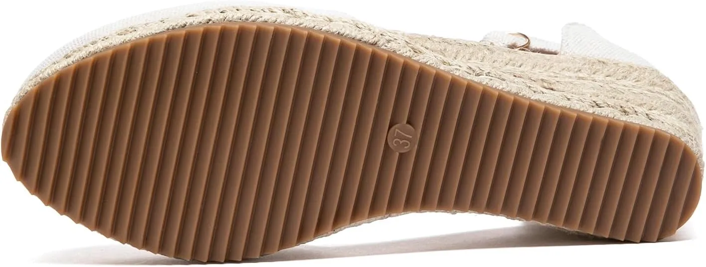 Altxic Women's Closed Toe Canvas Ankle Strap Espadrilles Wedge Sandals