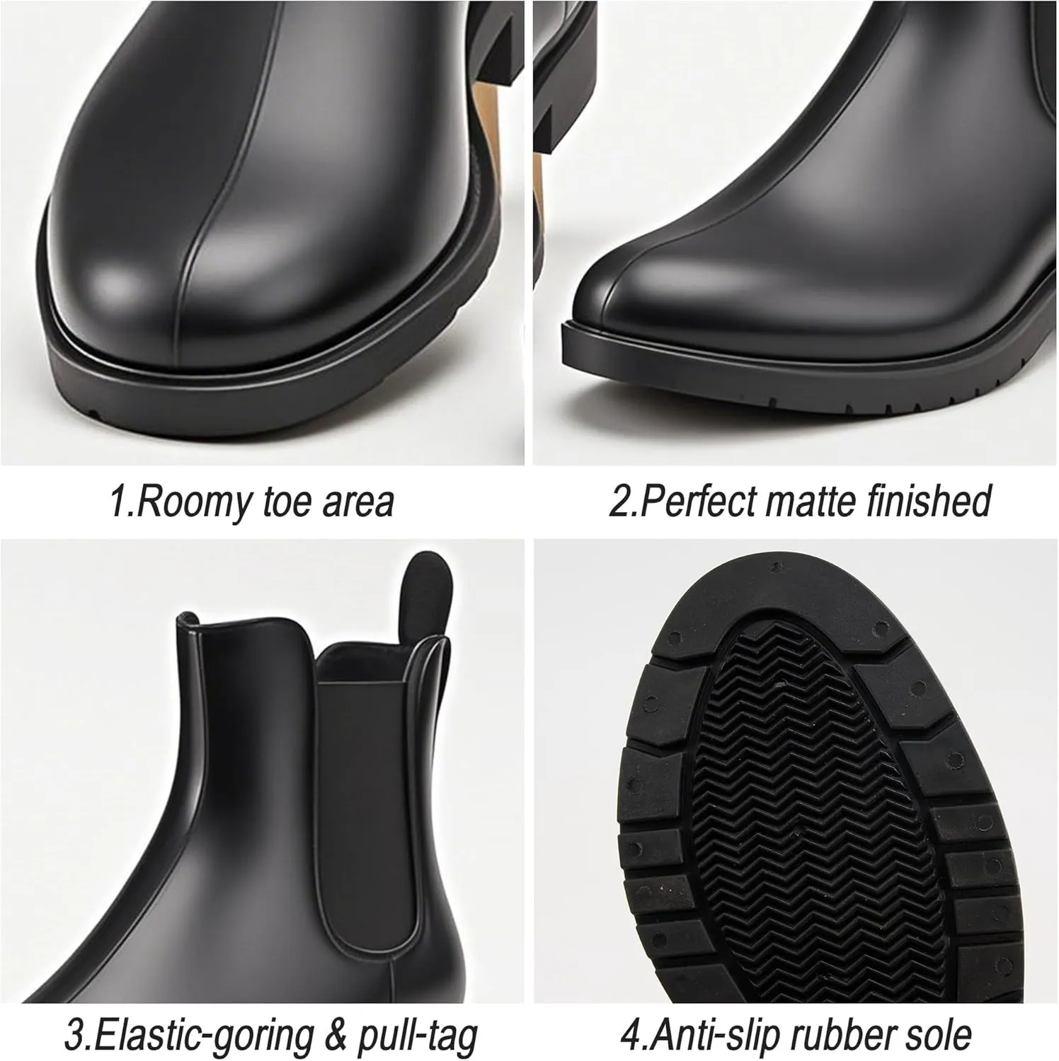 Ankle Rain Boots for Women, Elastic Slip-On Waterproof Chelsea Boots with Anti-Slip Rubber Sole, Lightweight Short Rain Boots