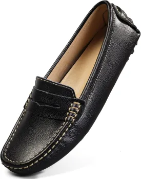 Artisure Women's Classic Comfort Leather Penny Loafers Casual Slip-Ons Lightweight Walking Flats Driving Mocs Boat Shoes