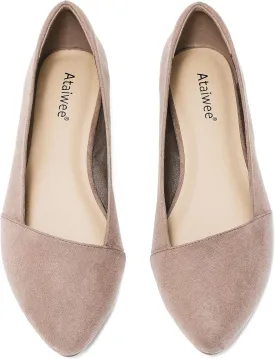 Ataiwee Women's Wide Width Flat Shoes, Classic Dressy Pointed Suede Cozy Slip on Soft Ballet Flats.