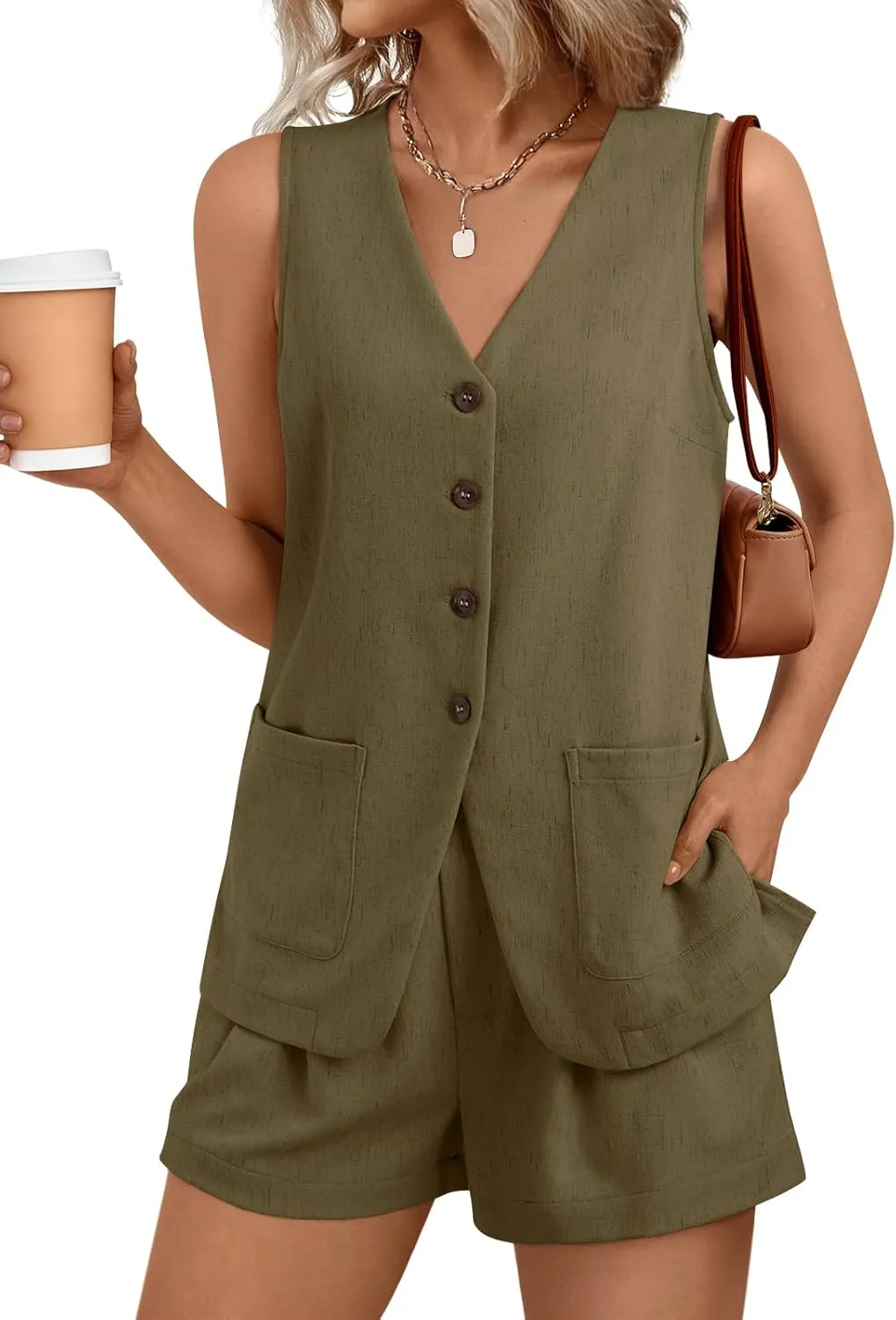 AUTOMET Summer Sets for Women Two Piece Vacation Outfits Short Set Button Down Business Casual Dressy 2 Piece Clothes 2025