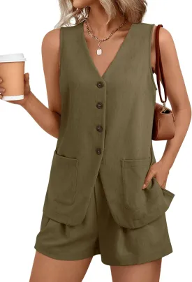 AUTOMET Summer Sets for Women Two Piece Vacation Outfits Short Set Button Down Business Casual Dressy 2 Piece Clothes 2025