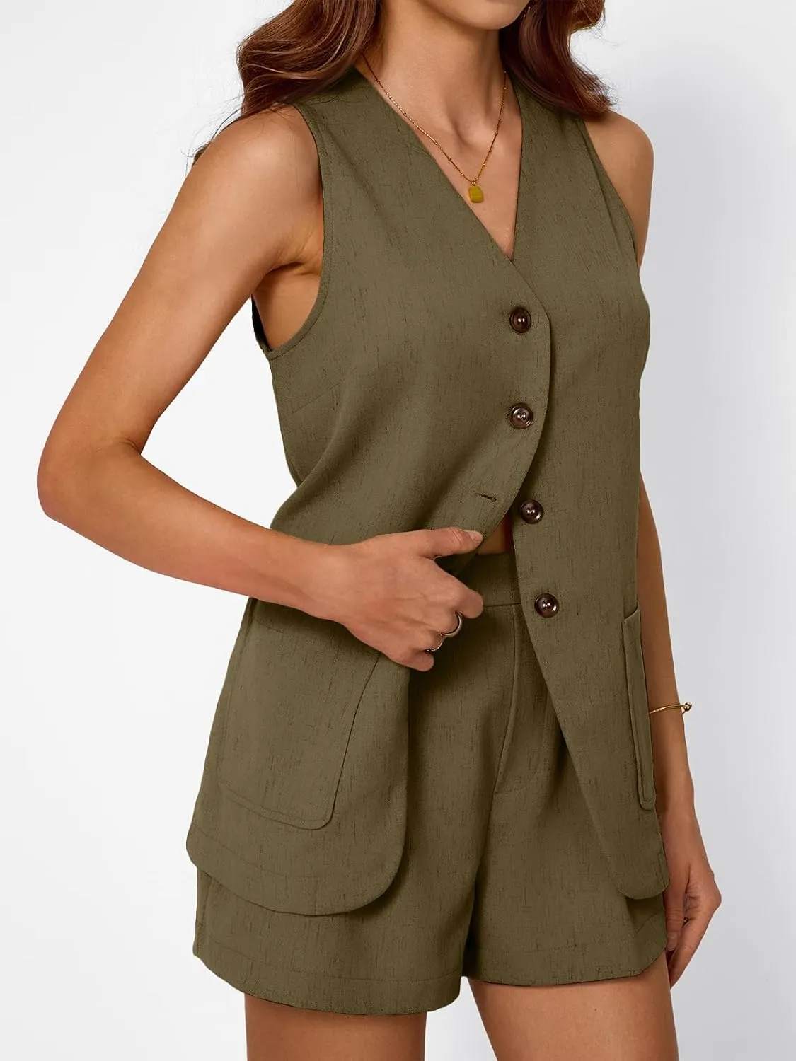 AUTOMET Summer Sets for Women Two Piece Vacation Outfits Short Set Button Down Business Casual Dressy 2 Piece Clothes 2025