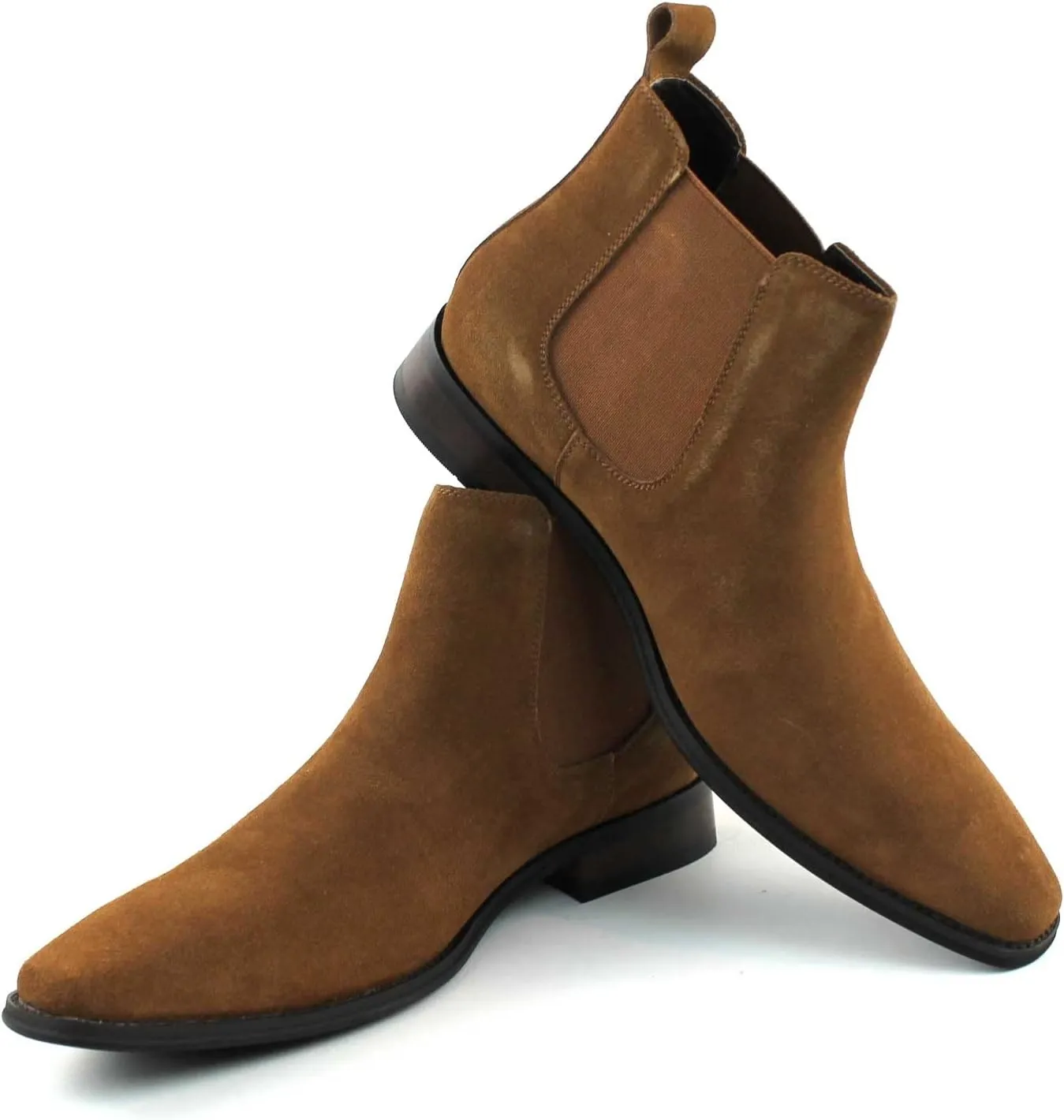 AZAR MAN Men's Chelsea Boots Genuine Leather Suede Dress Almond Toe
