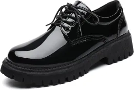 Black Platform Oxford Shoes for Women Chunky Leather Work Office Non Slip Dress Shoes Saddle Comfortable Business Shoes