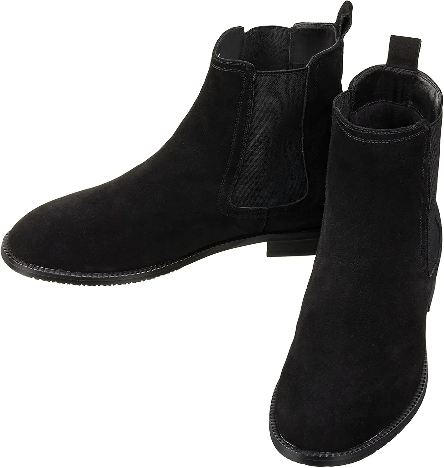 CALTO Men's Invisible Height Increasing Elevator Shoes - Black Suede Leather Slip-on Chelsea Boots - 2.9 Inches Taller - K33090 - Size 10 D(M) US