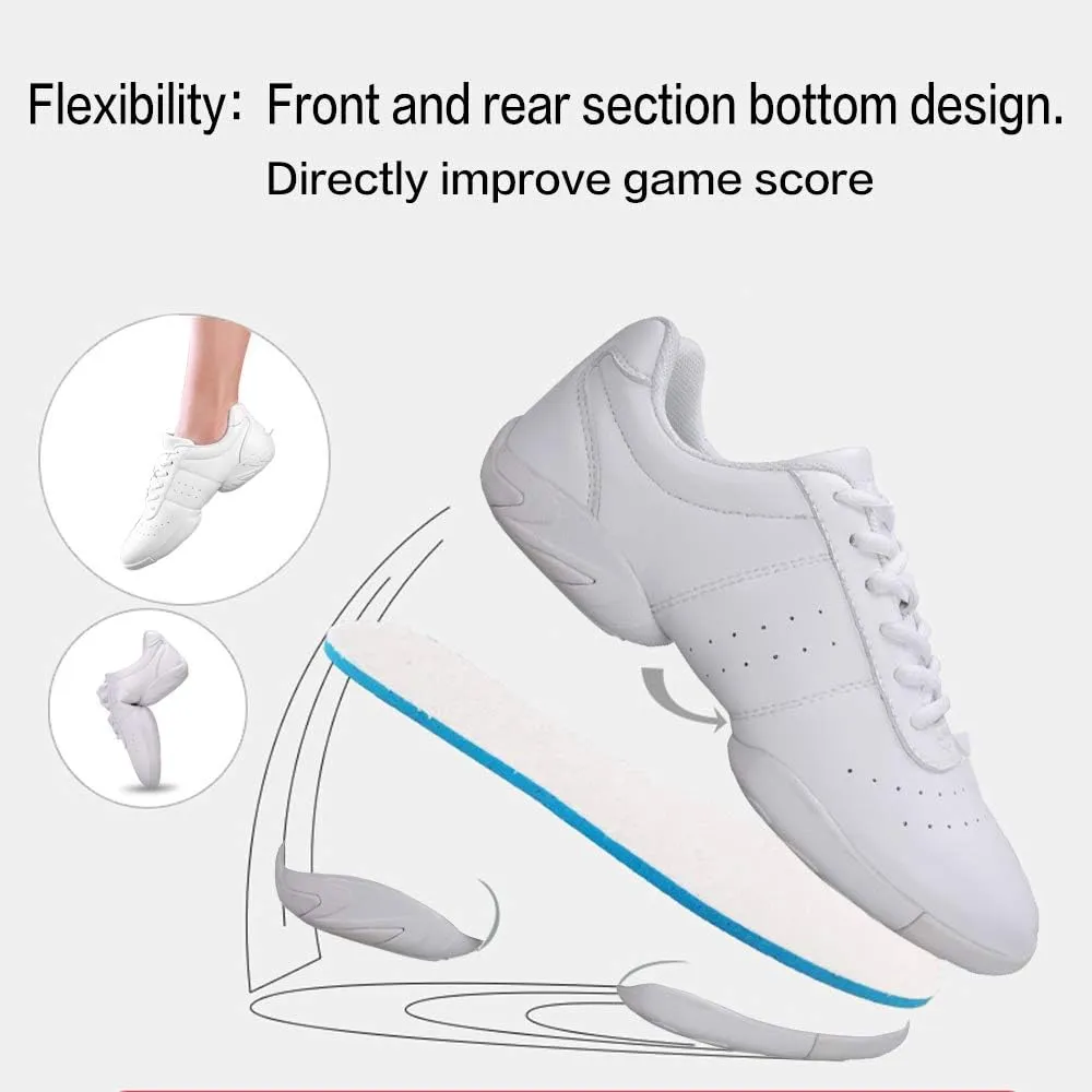 Cheer Shoes for Youth Girls White Cheerleading Athletic Dance Shoes Tennis Sneakers for Competition Sport Training