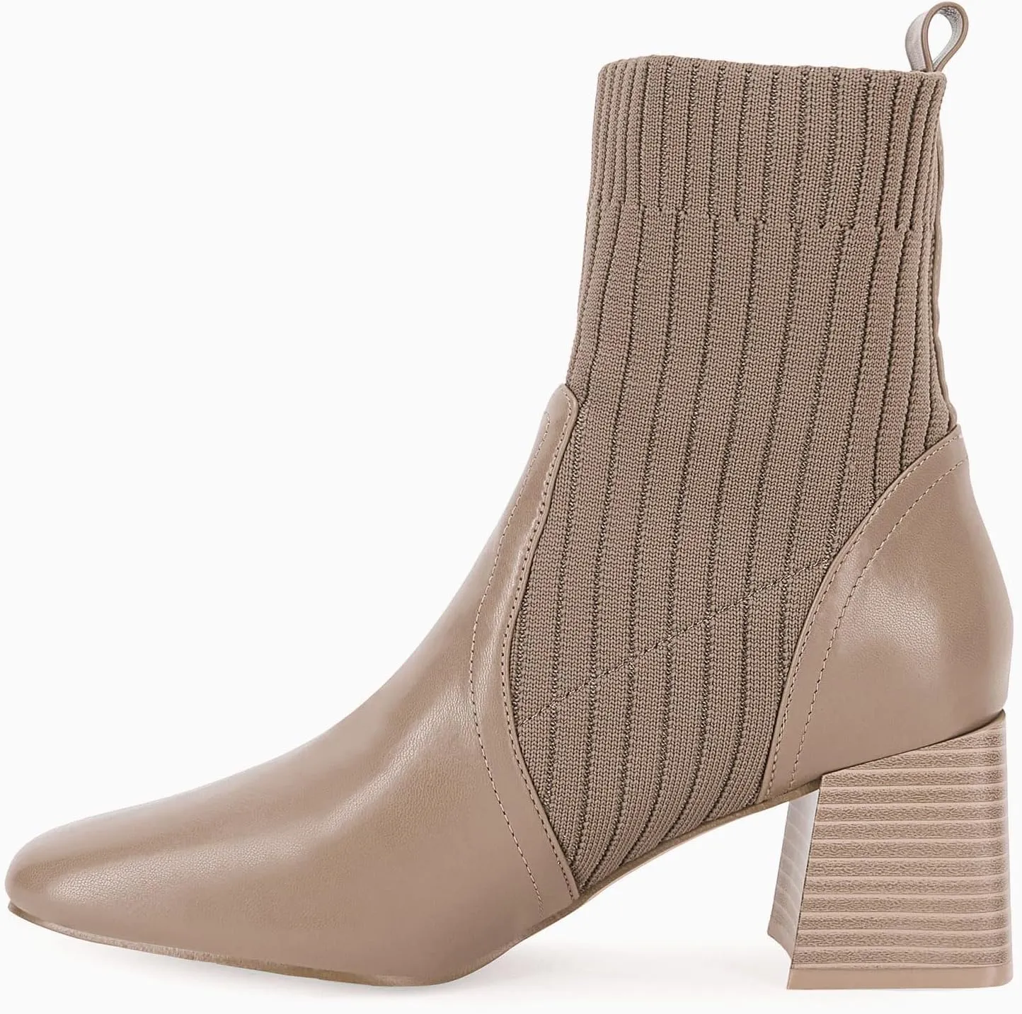 Coutgo Women's Chunky Heel Ankle Boots Square Toe Slip On Sock Booties Elastic Chelsea Boot