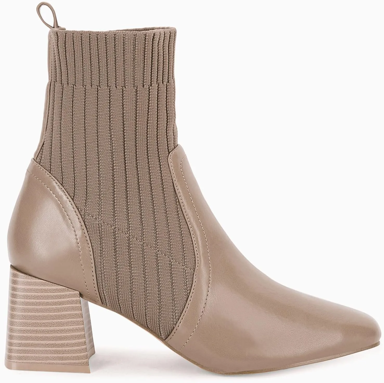 Coutgo Women's Chunky Heel Ankle Boots Square Toe Slip On Sock Booties Elastic Chelsea Boot