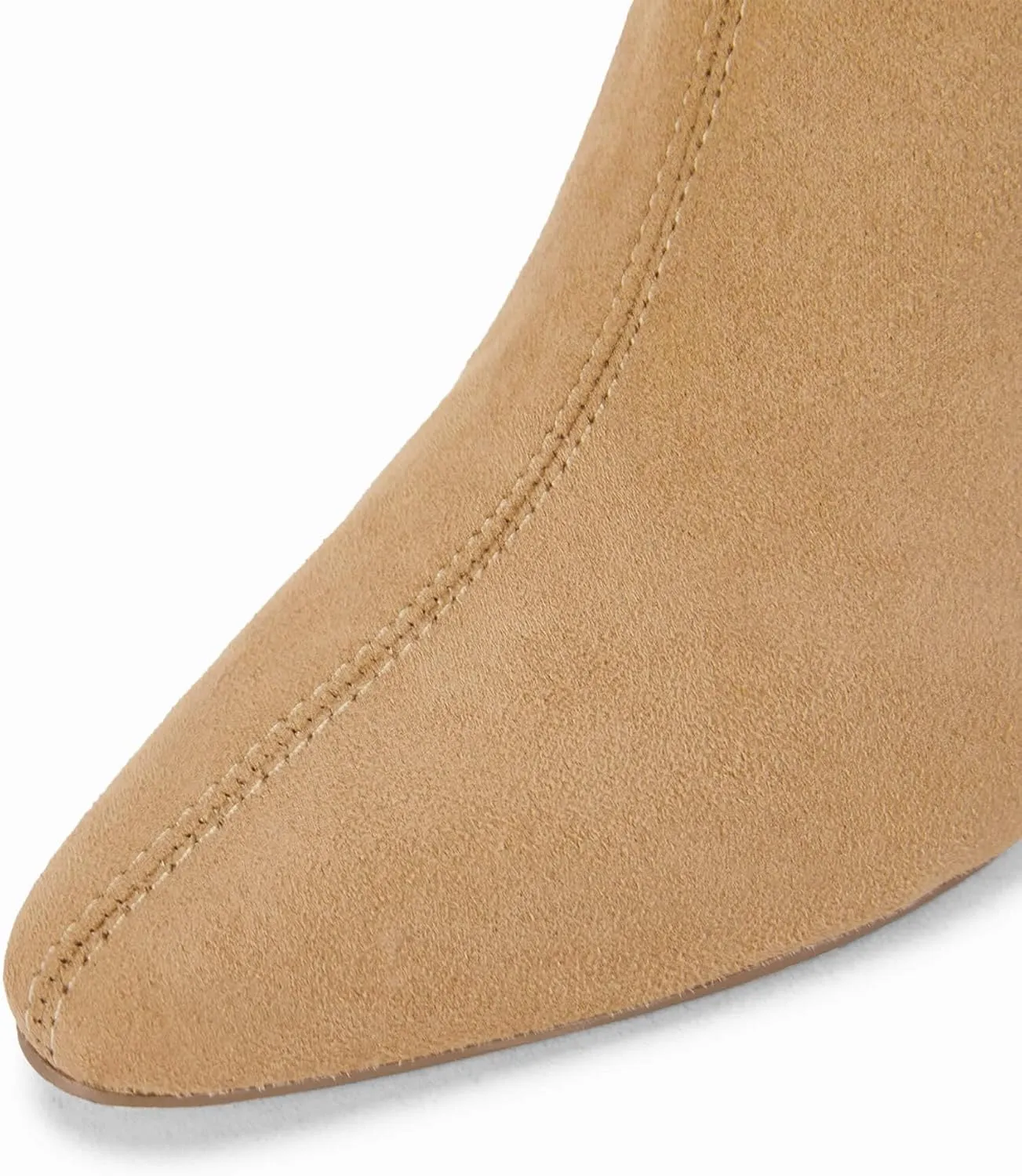 Coutgo Womens Knee High Boots Pointed Toe Kitten Heel Side Zipper Stretchy Vegan Suede Comfort Fall Winter Boot