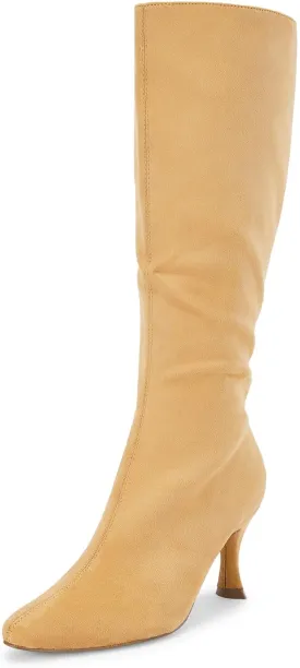 Coutgo Womens Knee High Boots Pointed Toe Kitten Heel Side Zipper Stretchy Vegan Suede Comfort Fall Winter Boot
