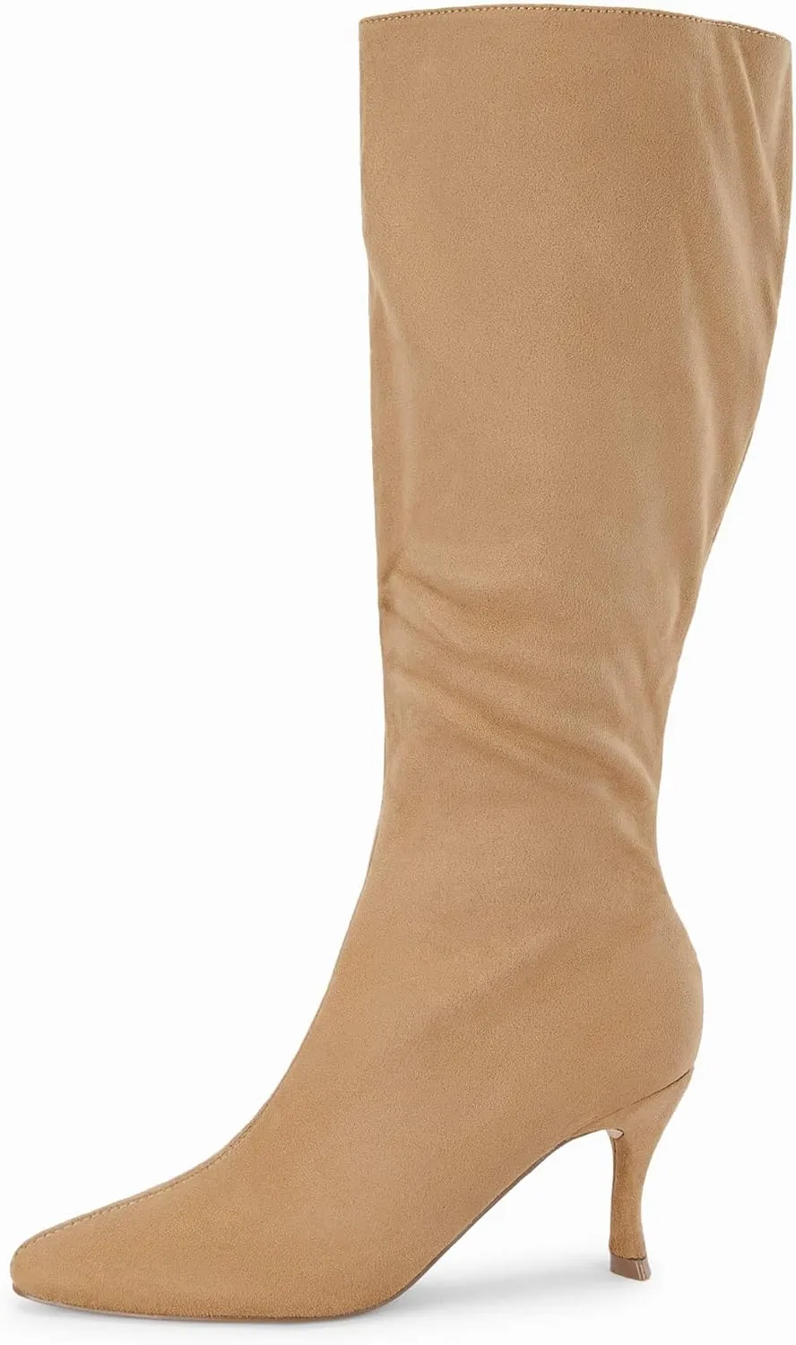 Coutgo Womens Knee High Boots Pointed Toe Kitten Heel Side Zipper Stretchy Vegan Suede Comfort Fall Winter Boot