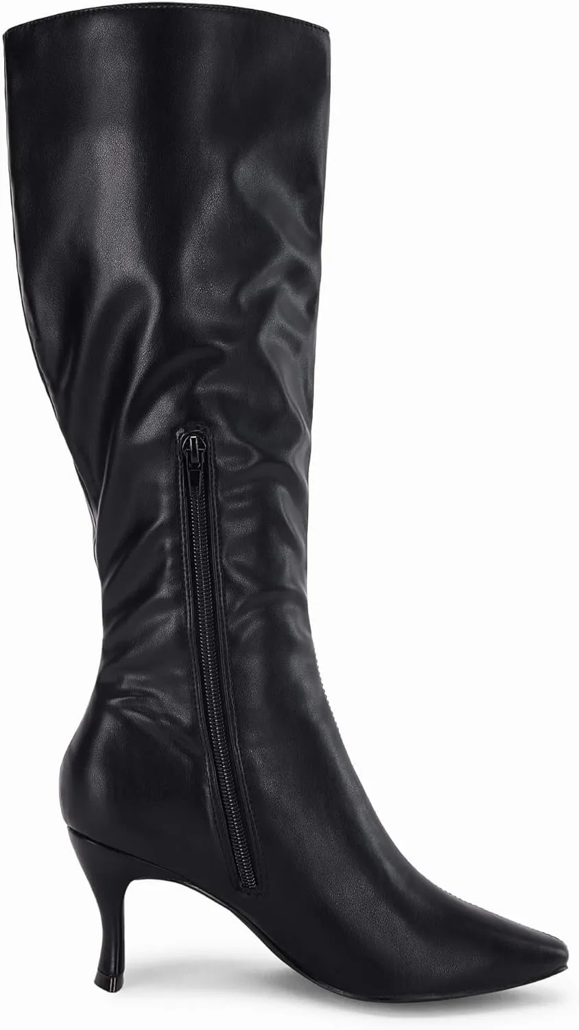 Coutgo Womens Knee High Boots Pointed Toe Kitten Heel Side Zipper Stretchy Vegan Suede Comfort Fall Winter Boot