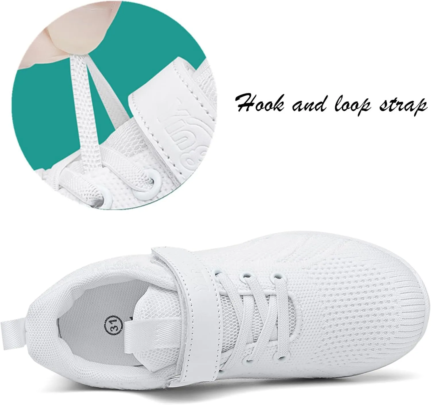 DADAWEN Youth Girls White Cheerleading Shoes Athletic Training Tennis Breathable Competition Cheer Sneakers