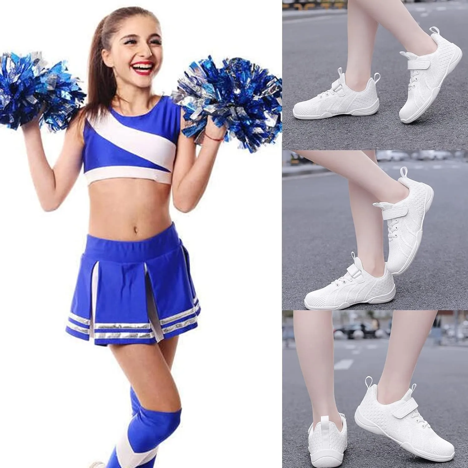 DADAWEN Youth Girls White Cheerleading Shoes Athletic Training Tennis Breathable Competition Cheer Sneakers