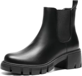 DREAM PAIRS Women's Elastic Chelsea Ankle Boots Platform Low Chunky Block Heel Lug Sole Slip on Fall Heeled Booties Shoes