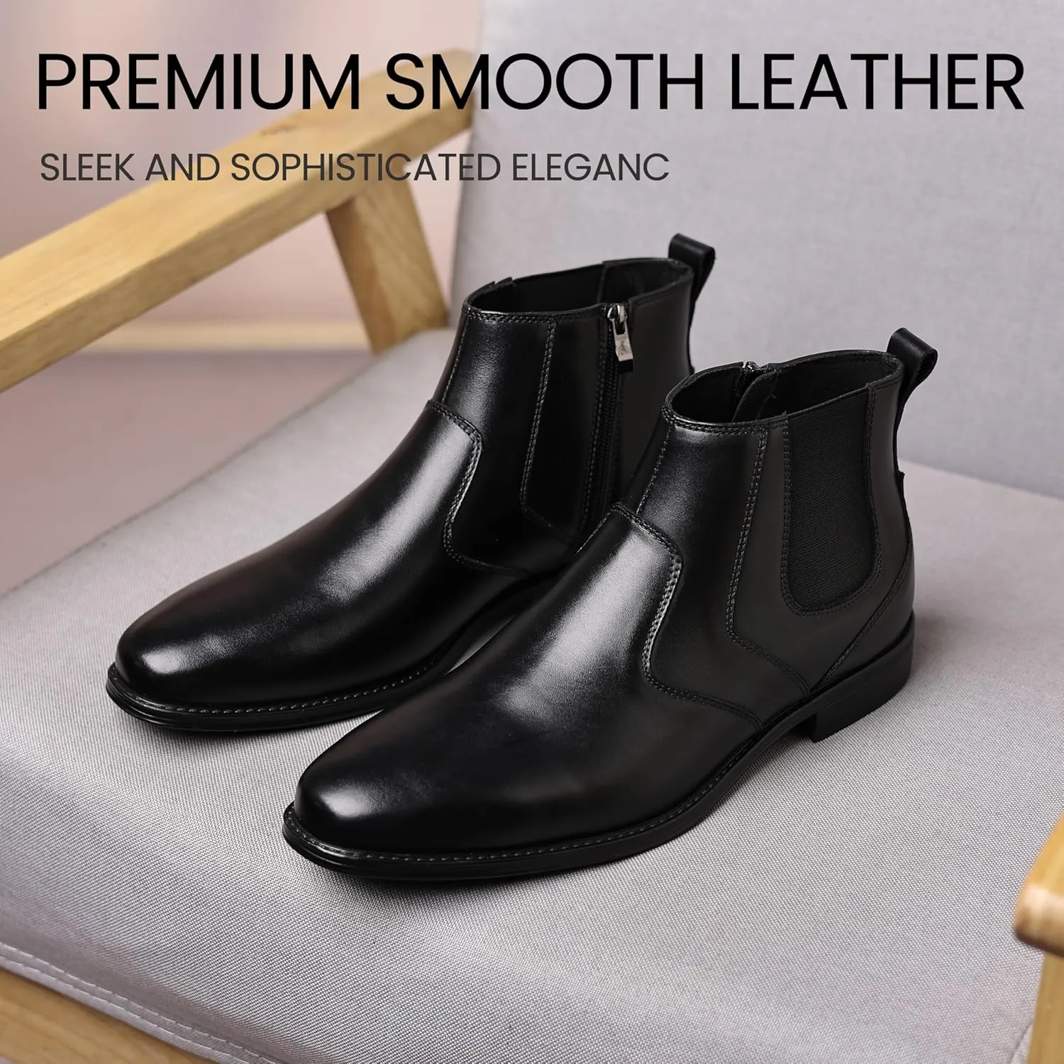 Holy dove Chelsea Boots Men  Genuine Leather,Chelsea Boots for Men with Side Zipper, Casual Slip-On Ankle Boots, Chukka & Oxford Style Dress Boots