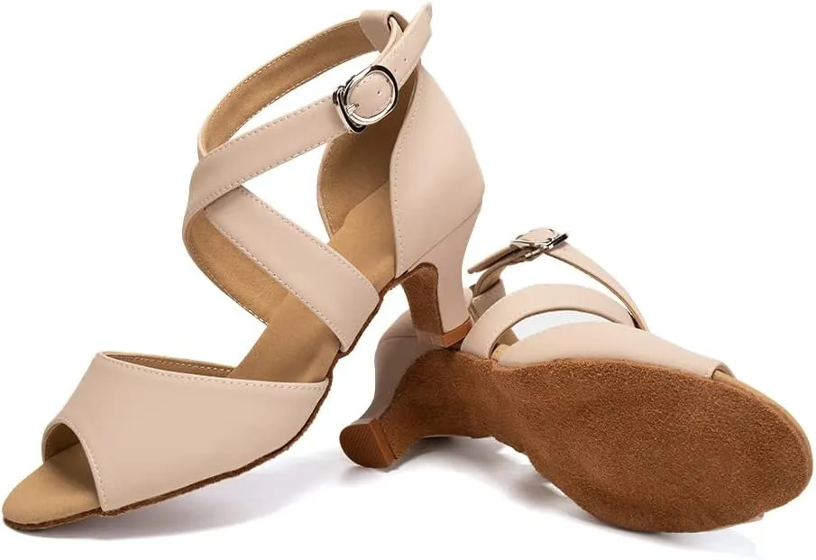 HROYL Women Latin Ballroom Dance Shoes Salsa Tango Low Heel Performence Dancing Shoes,FT095