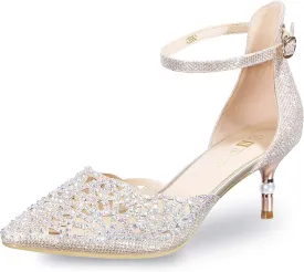 IDIFU Women's IN2 Candice Wedding Rhinestones Sequins Low Kitten Heels Pumps Dress Evening Shoes for Women Bridal Bride