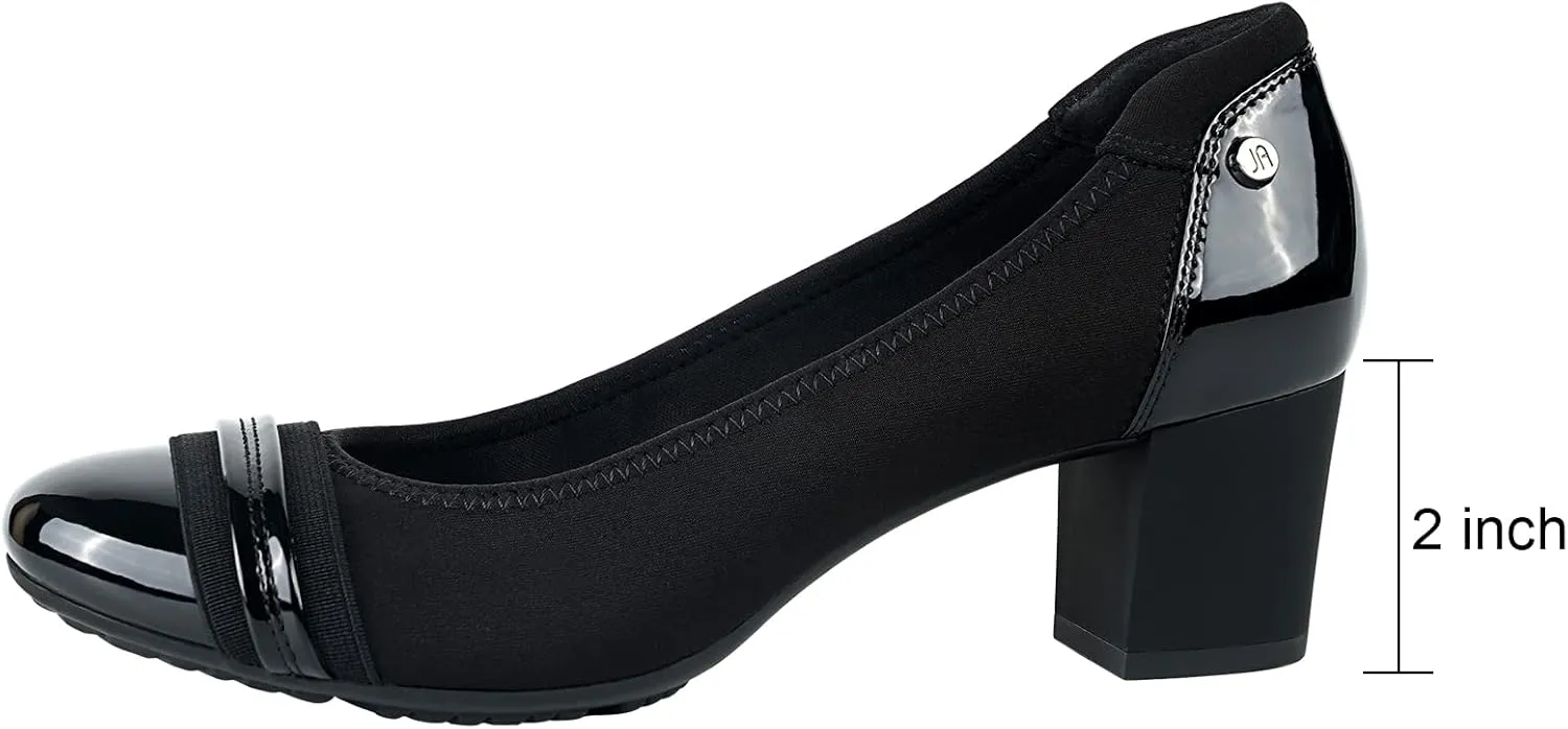 JENN ARDOR Womens Dress Pumps Ballet Chunky Heels for Women Round Toe Mid Square Block Heels Soft Slip On Pumps Shoes for Office Lady Dancer Wedding Shoes Youth 2inch