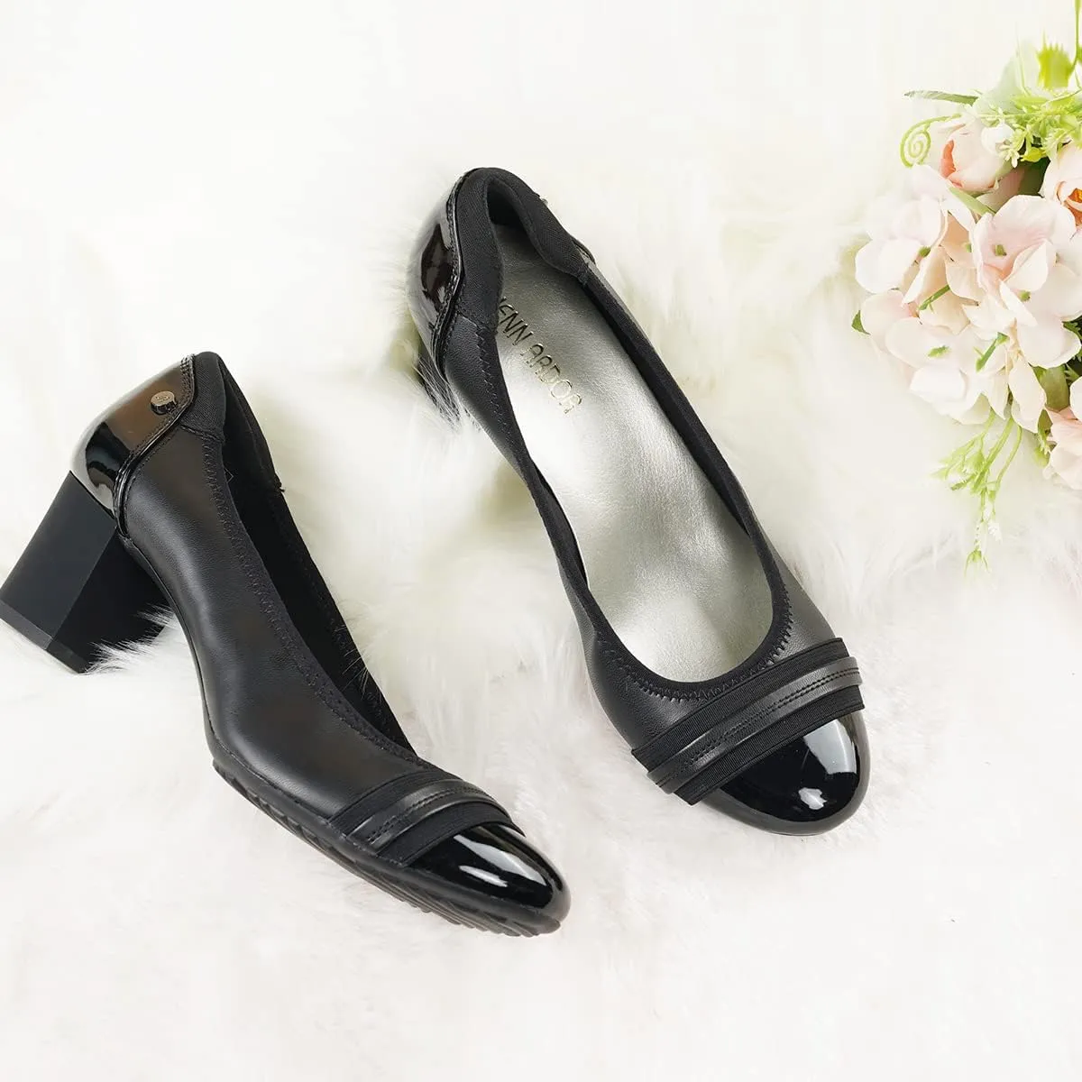 JENN ARDOR Womens Dress Pumps Ballet Chunky Heels for Women Round Toe Mid Square Block Heels Soft Slip On Pumps Shoes for Office Lady Dancer Wedding Shoes Youth 2inch