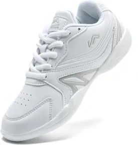 LANDHIKER Womens White Girls Cheer Shoes Cheerleading Shoes Youth Sports Training Athletic Flats Lightweight Breathable Comfortable Fabric Kids Cheer Sneakers Size