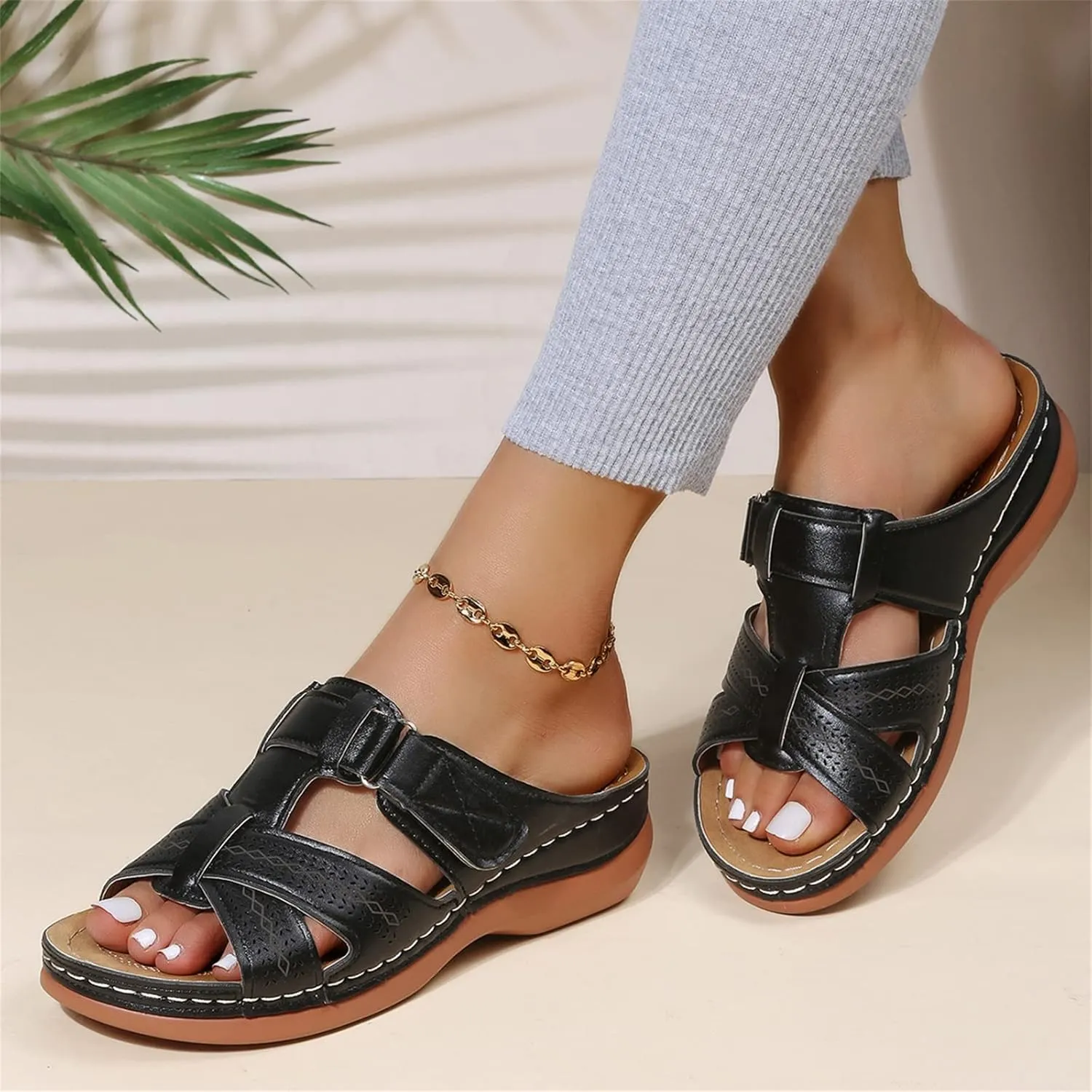 Lausiuoe Orthopedic Sandals For Women Arch Support Dressy Summer Slide Sandals Casual Soft Sole Wide Width Walking Shoes