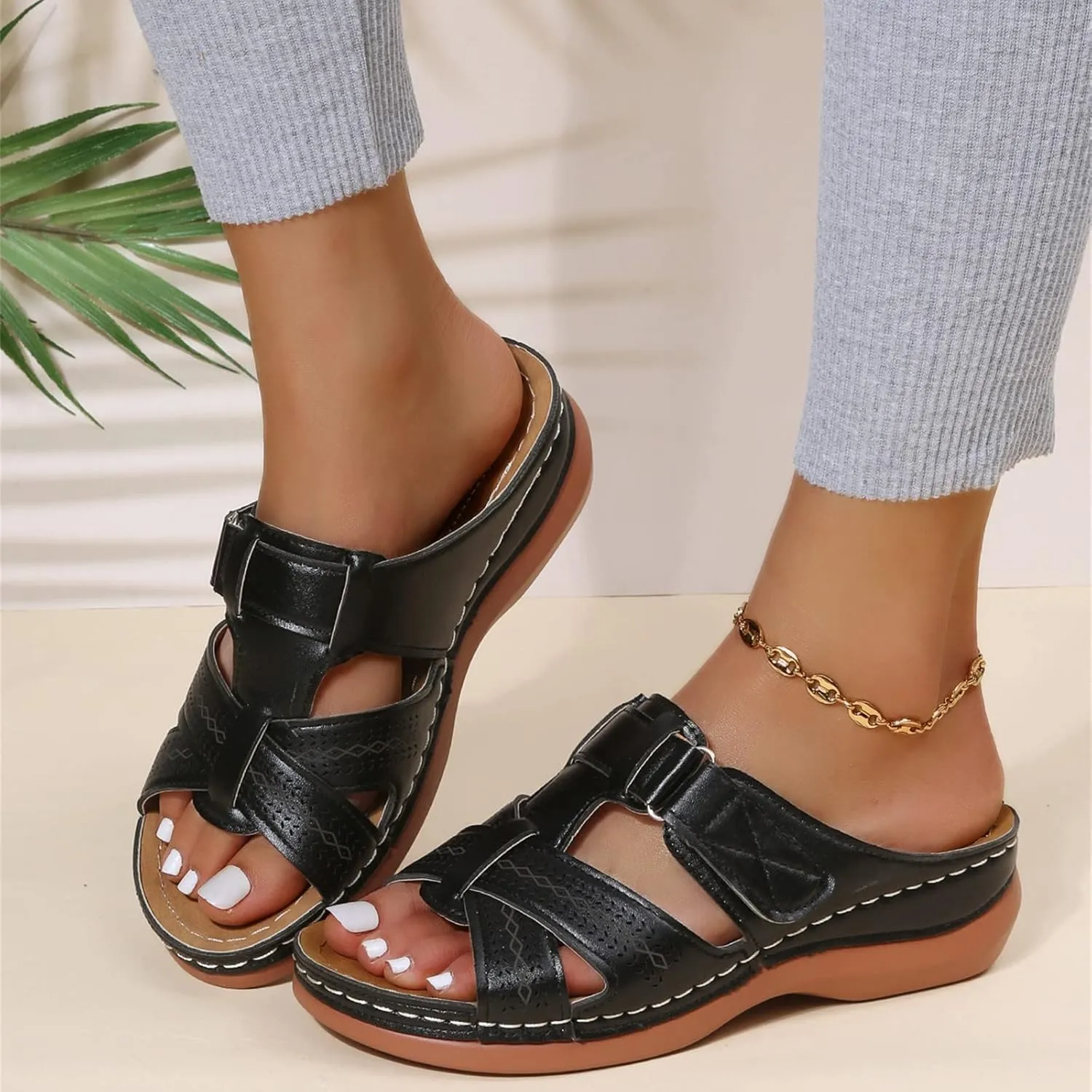 Lausiuoe Orthopedic Sandals For Women Arch Support Dressy Summer Slide Sandals Casual Soft Sole Wide Width Walking Shoes