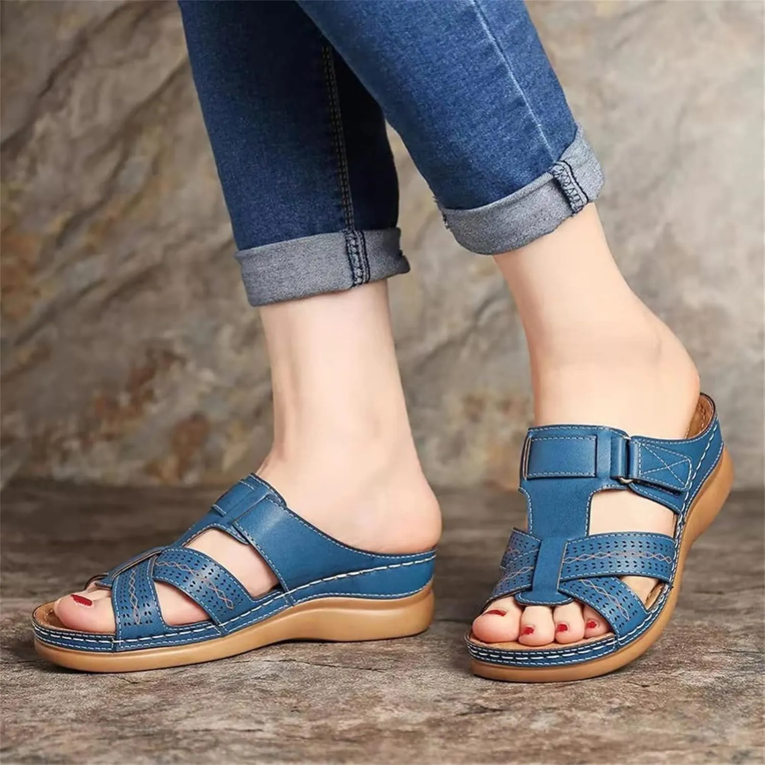 Lausiuoe Orthopedic Sandals For Women Arch Support Dressy Summer Slide Sandals Casual Soft Sole Wide Width Walking Shoes