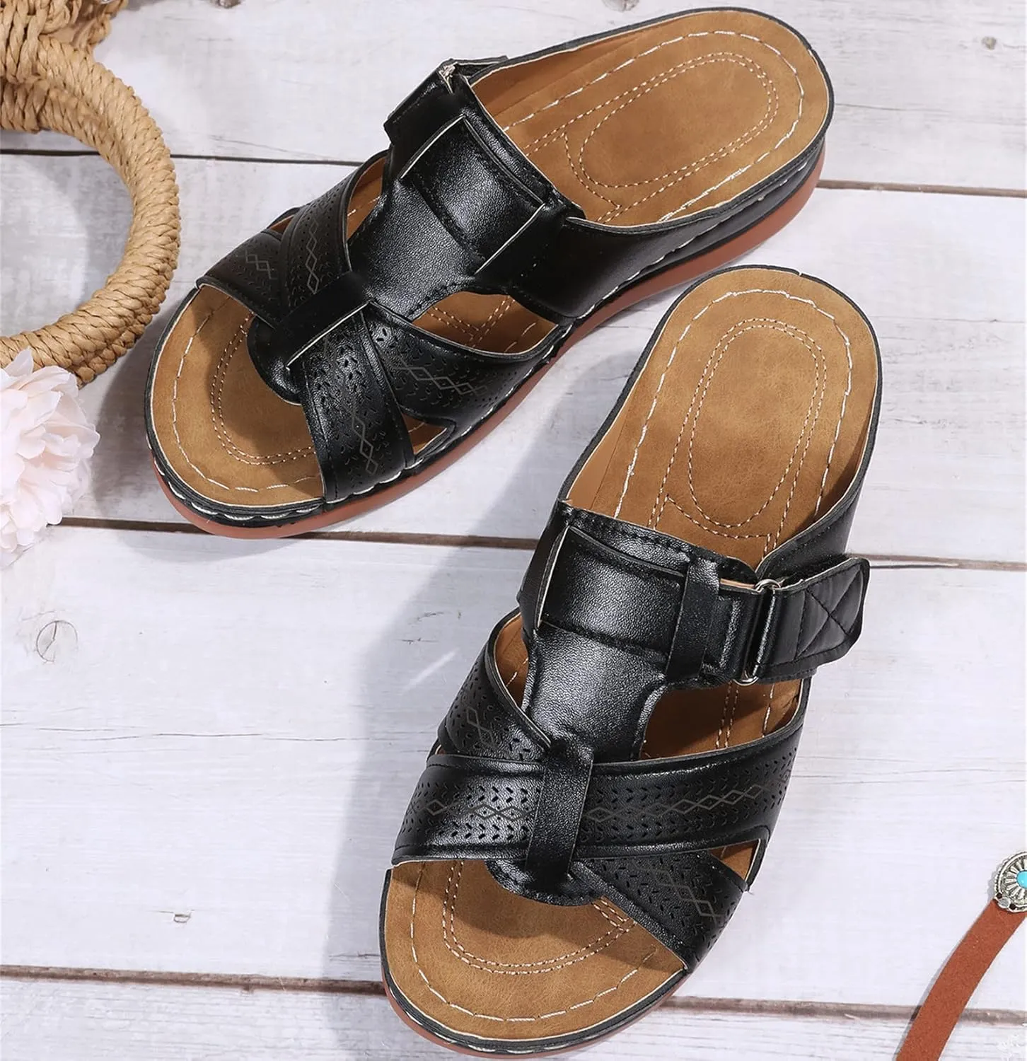 Lausiuoe Orthopedic Sandals For Women Arch Support Dressy Summer Slide Sandals Casual Soft Sole Wide Width Walking Shoes