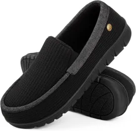 LongBay Men's Memory Foam Loafer Slippers Cozy Waffle Knit Slip on Moc House Shoes for Indoor Outdoor