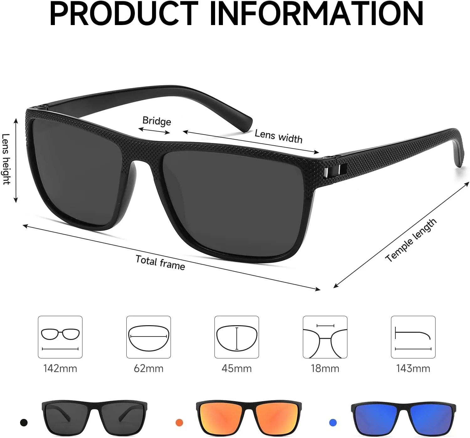 MASDUN Polarized Sunglasses for Men and Women Square Sun glasses UV Protection For Driving Fishing Golf (3 Pack)