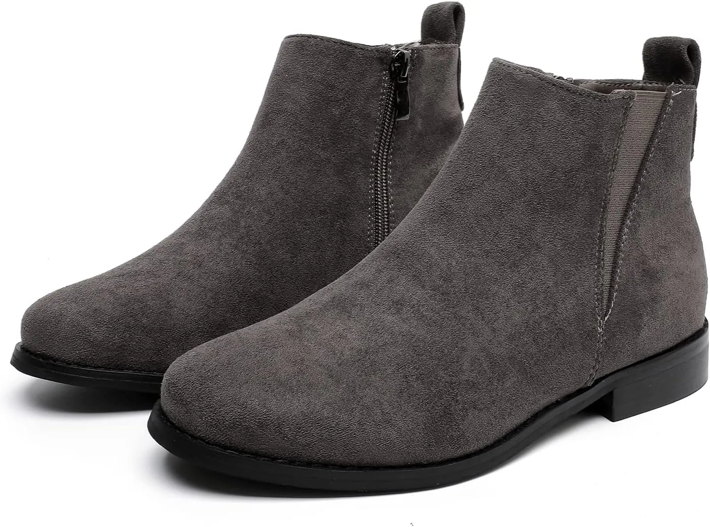 MEMON Womens Black Chelsea Boots,Suede Booties Low Heel,Casual Elastic Ankle Boots,Slip On Dress Boots For Women