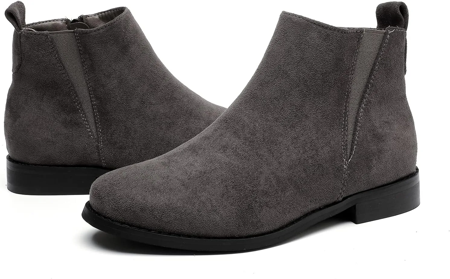 MEMON Womens Black Chelsea Boots,Suede Booties Low Heel,Casual Elastic Ankle Boots,Slip On Dress Boots For Women