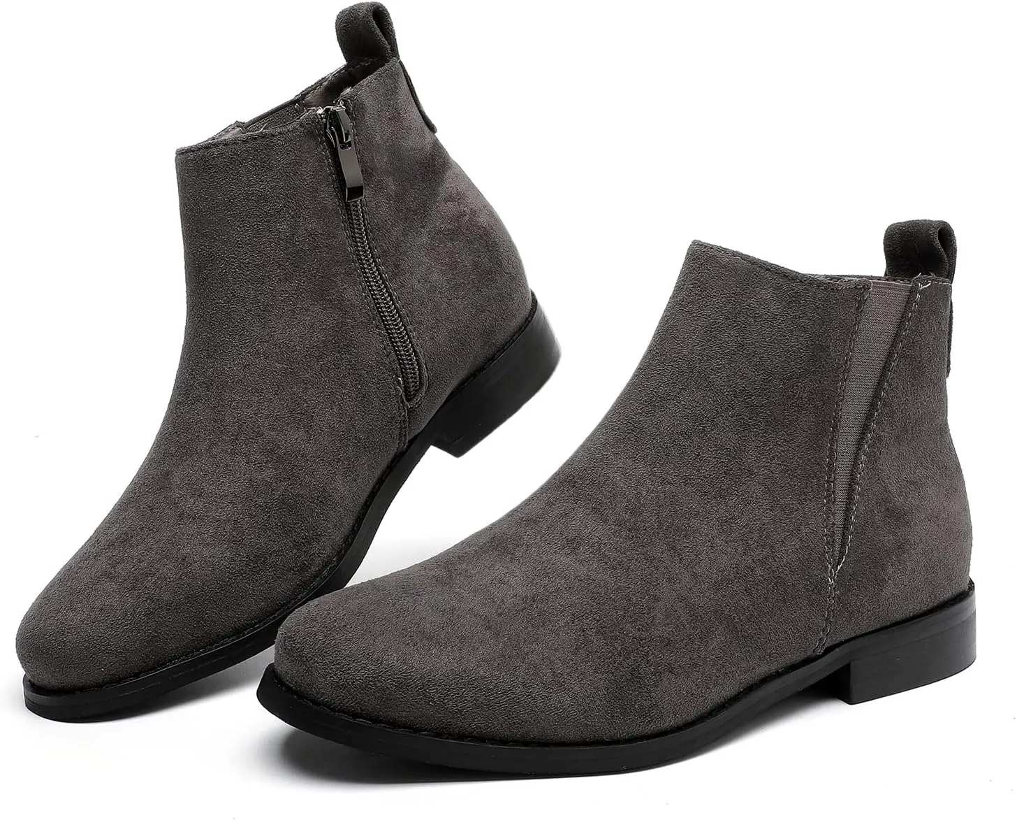 MEMON Womens Black Chelsea Boots,Suede Booties Low Heel,Casual Elastic Ankle Boots,Slip On Dress Boots For Women