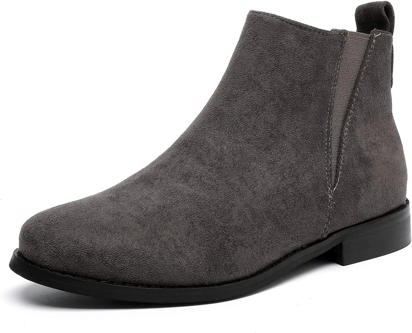 MEMON Womens Black Chelsea Boots,Suede Booties Low Heel,Casual Elastic Ankle Boots,Slip On Dress Boots For Women
