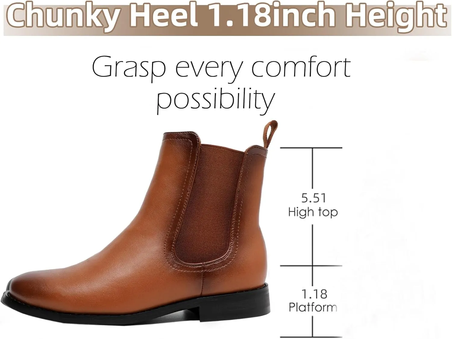 MEMON Women's Chelsea Boots Slip-on Fashion Low Heeled Booties for Women Casual Comfortable Black Ankle Booties Shoes