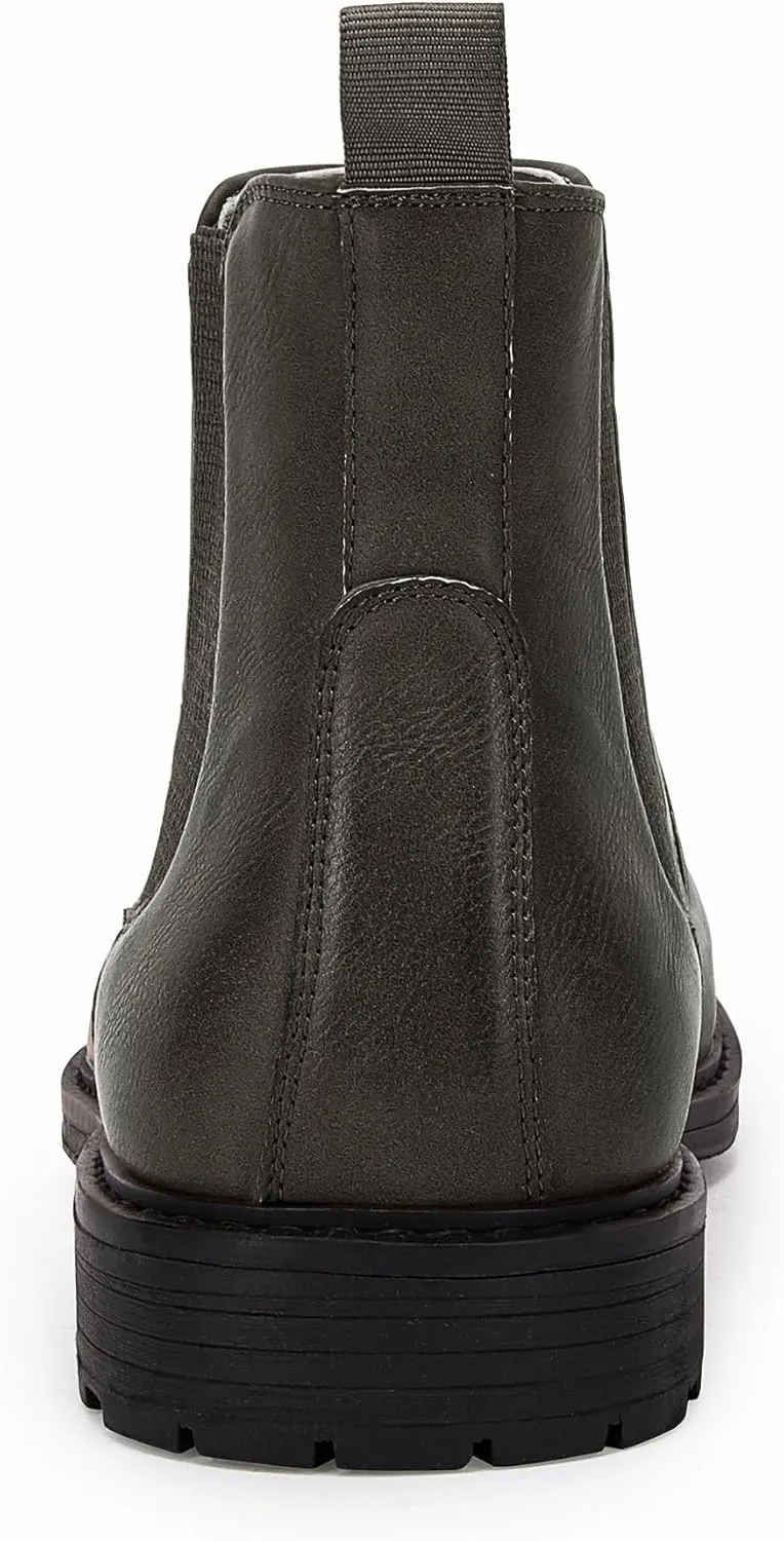 Men's Ankle Boots Chelsea Round Toe Slip on Waterproof Faux Leather Classic Dress Booties for Men