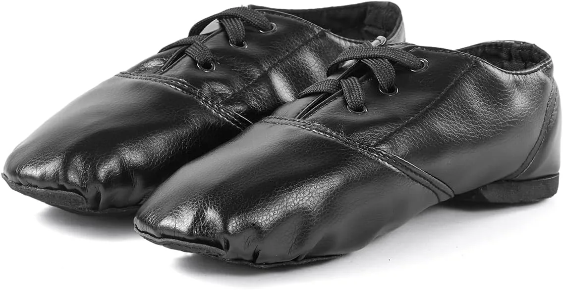 missfiona Jazz Shoes Women Black Dance Boots PU Leather Lace Up Ballroom Oxford Sneakers