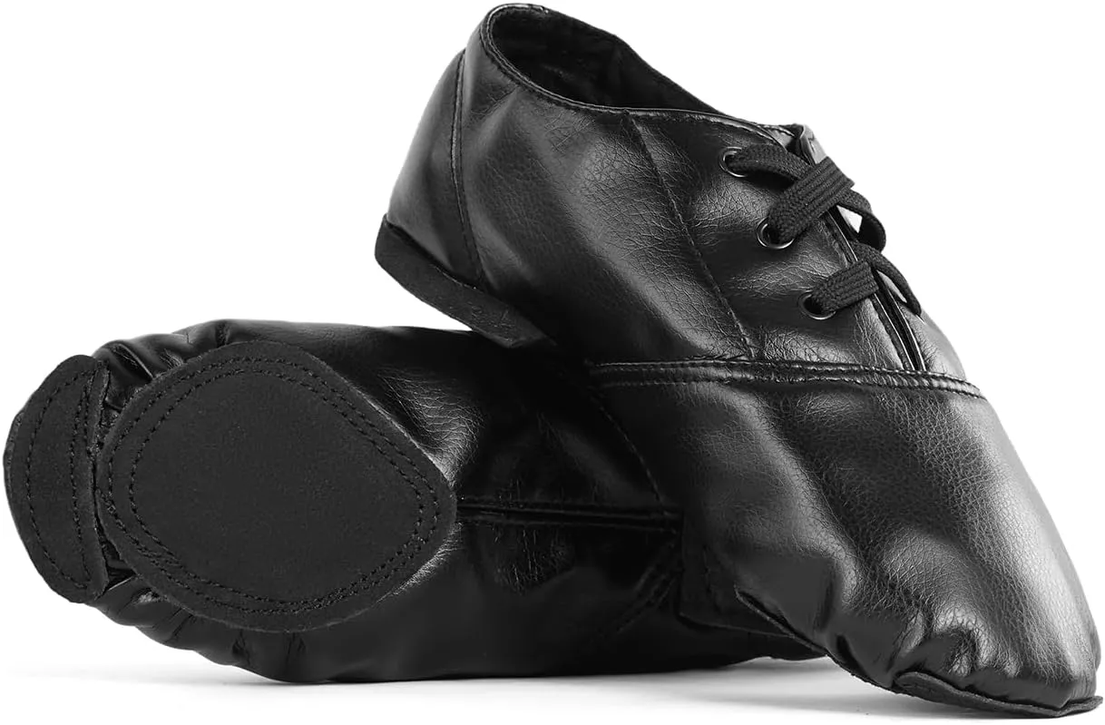 missfiona Jazz Shoes Women Black Dance Boots PU Leather Lace Up Ballroom Oxford Sneakers