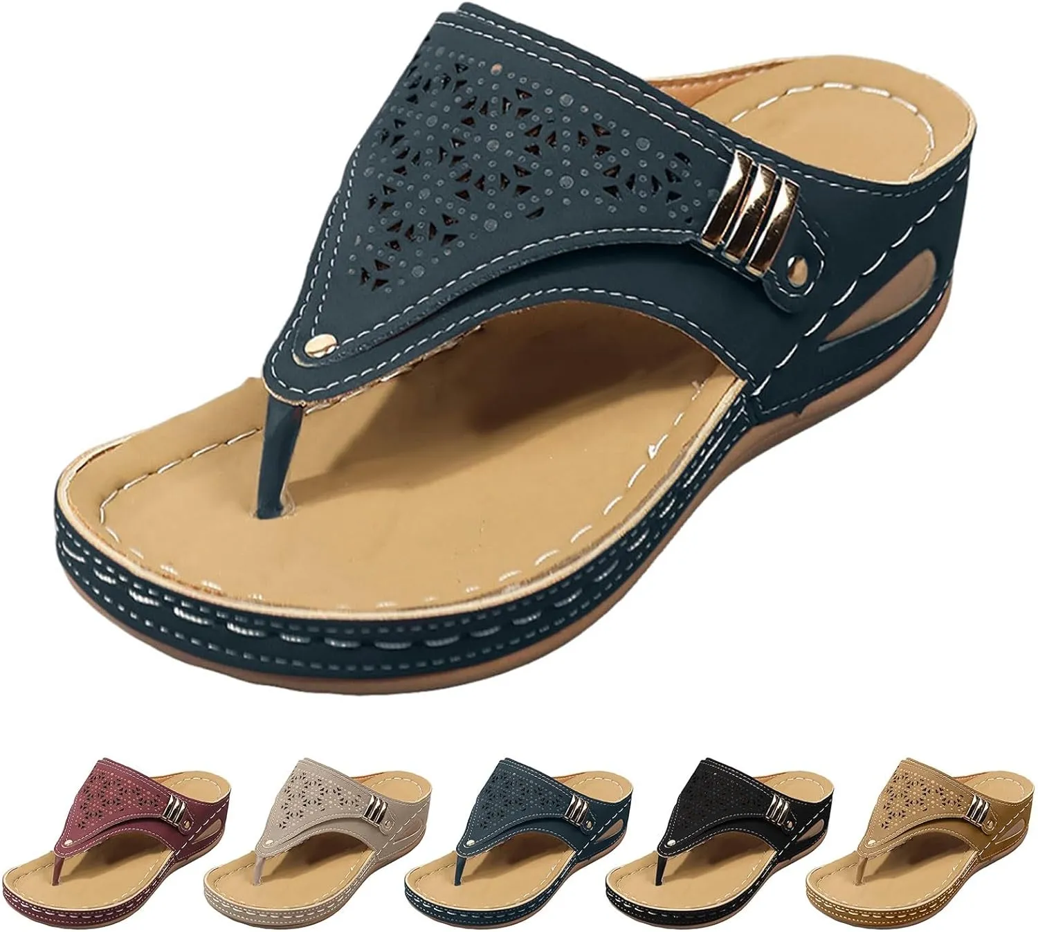 Orthopedic Sandals for Women, Women's Wide Width Flat Sandals with Arch Support, Wedge & Flip Flops, Casual Gladiator Sandals in Faux Leather & Leather, Open Toe, Spring, Summer & Fall