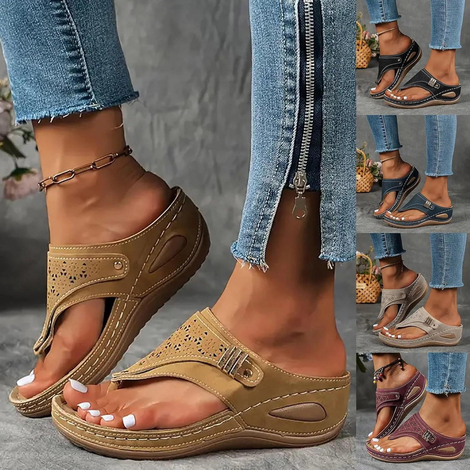 Orthopedic Sandals for Women, Women's Wide Width Flat Sandals with Arch Support, Wedge & Flip Flops, Casual Gladiator Sandals in Faux Leather & Leather, Open Toe, Spring, Summer & Fall